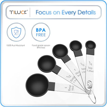 TILUCK Measuring Cups & Spoons Set, Stackable Cups and Spoons, Nesting Measure Cups with Stainless Steel Handle, Kitchen Gadgets for Cooking & Baking (Black) - color: Black