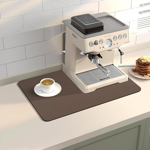 Dish Drying Mat, 12" x 19" Dish Drying Rack Pad with Rubber Backed, Absorbent Coffee Bar Mat for Kitchen Countertop, Easy to Clean Espresso Mats, Fit Under Coffee Machine, Brown - color: Brown, size: 19" x 12"