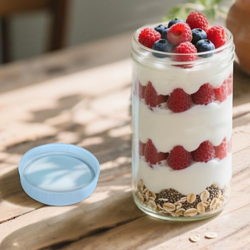 SHOWIN Overnight Oats Containers with Lids, 24oz Glass Jars with Lids 2 pcs, Light Blue, Wide Mouth Mason jars for Salad, Yogurt, Snacks, Meal Prep - color: Light Blue, size: 24oz-2pc