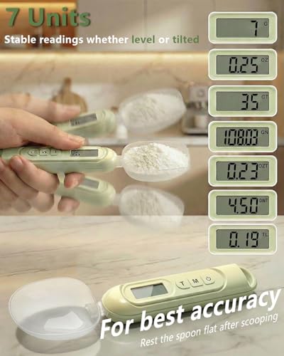 2026 Upgraded Digital Measuring Spoon 【High-Precision 0.01oz·Tested 10000+】 | 【7-Unit】 Baking Scale Digital Kitchen Scale for Baking, Gram Scale for Weight Loss, Large & Small Scoop, Green - color: Green