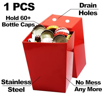 Red Bottle Cap Catcher Wall Mounted 3-1/2" Stainless Steel Mountable Beer Cola Top Bucket with Drain Opening for Cooler Post Party - color: Red
