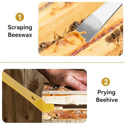 Cyrank Stainless Steel Hives Scraper Tools, 2pcs Pry Bar for Bee Farm Ranch, Beekeeping Equipment Bee Hives Hand Tool Honey Cutting Knife Beekeeper Tool
