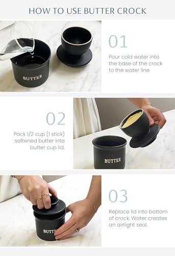 Kook Butter Keeper Dish, French Ceramic Crock with Lid, Embossed Container, For Soft Butter, (Meadow) - color: Meadow