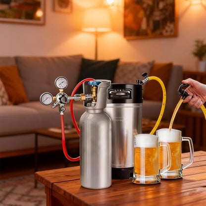 MRbrew 2 Pcs 2.5 gallon Ball Lock Kegs, Stainless Steel Corny Kegs with Dual Rubber Handles Stackable Design, Pressure Relief Valve 10L Cornelius Keg for Home Brewing
