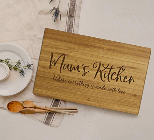 Andaz Press Large Bamboo Wood Cutting Board Gift, 17.75 x 11-inch, Mum's Kitchen Where Everything is Made With Love, 1-Pack, Engraved Serving Chopping Board Christmas Birthday Chef Kitchen Ideas - color: Mum