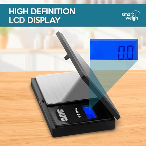 Smart Weigh Precision Digital Gram Scale (200g x 0.01g) – 7 Units (g, oz, ozt, DWT, ct, gn, tl) – Portable Pocket Design for Jewelry, Gems, and Food – Tare Function & Backlit LCD – Battery Included - size: 200g / 0.01g