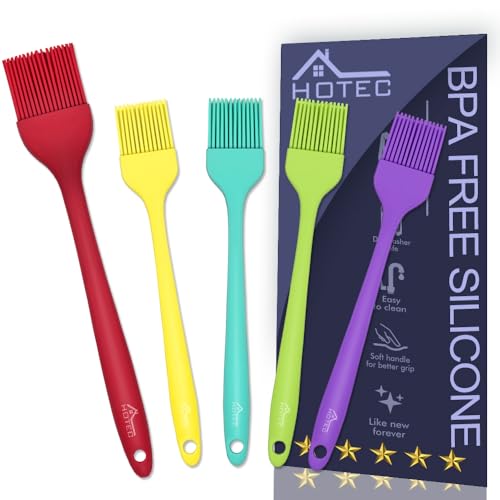 HOTEC 600℉ Heat Resistant BPA Free Silicone Marinading Meat Grill Basting Pastry Brush for Oil Butter Sauce Sausages Desserts Turkey Baster Grill Barbecue, Multicolor - color: Multicolor