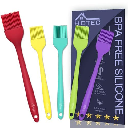 HOTEC 600℉ Heat Resistant BPA Free Silicone Marinading Meat Grill Basting Pastry Brush for Oil Butter Sauce Sausages Desserts Turkey Baster Grill Barbecue, Multicolor - color: Multicolor