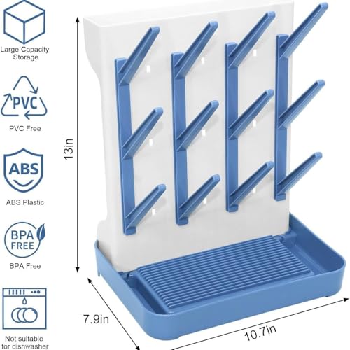 Baby Bottle Drying Rack, Countertop Bottle Dryer, Cup Drying Rack, for 12Pc Bottles and Accessories,Pump Parts,Pacifiers,for Small Water Cup,Vitality Blue, Free Small Brush for Cleaning