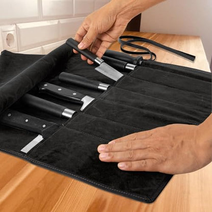 Genuine Leather Knife Roll, Knife Bags for Chefs Professional, Small Chef'S Knife Case Holder, Knives Holders Protectors with 7 Slots - color: 7 Slots Black