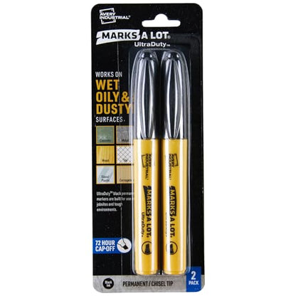 Avery Marks A Lot UltraDuty Permanent Markers, Chisel Tip, Water Resistant, 2 Black Industrial Markers (29846)