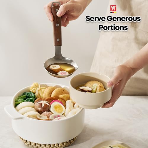WAGENSTEIGER 7.87" x 3.94" Short Ladle with Wooden Handle & Spout, SUS304 Stainless Steel Head, Ergonomic & Durable Design, Ideal for Serving Soup, Stews & Sauces, Comfortable Grip