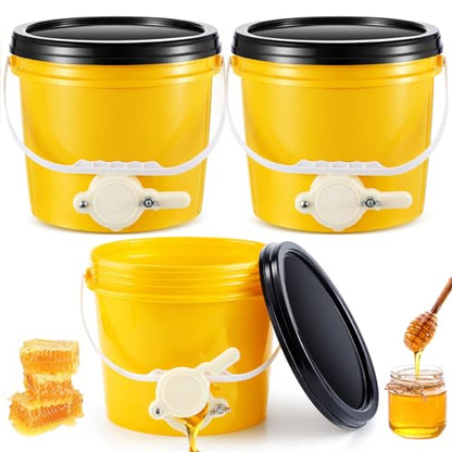 Threehoney 3 Pcs 2 Gallon Honey Bucket with Gate Honey Extractor Equipment Food Grade Bucket Food Safe Buckets with Lid for Beekeeping Supplies Extracting Storage (Yellow,Round Style) - color: Yellow