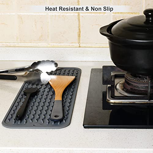 ZLR 2 Pcs Small Dish Drying Mat (6" x 17" / 153 x 433mm) - Narrow Silicone Drainer for Kitchen Counter, Apartment & RV - Compact Sponge Holder & Sink Caddy Tray, Non-Slip Food-Grade (Dark Gray) - color: Dark Gray, size: 17" x 6"