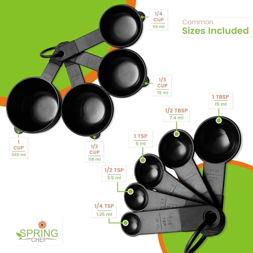 Spring Chef Magnetic Measuring Cups and Spoons Set of 9, Nesting Kitchen Tool with Easy to Read Markings for Measuring Dry or Liquid Ingredient, BPA Free, Black - color: Black
