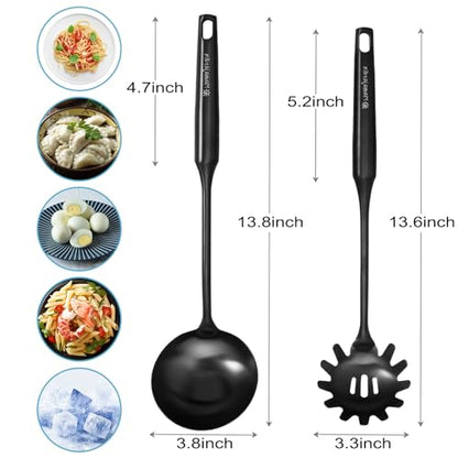 Stainless Steel Ladle - 13.8" Large Metal Ladel，Perfect Gifts | Durable Kitchen Soup Ladle for Cooking, Serving, Stirring, Canning，Sauce, Wok & Soup，Black, - size: 13.8" - Black