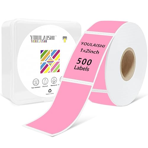 1x2 inch Label Stickers Roll for Thermal Printer 500PCS Pink Colored Removable Freezer Labels Waterproof Blank Sticker Labels to Write on for Food Containers and Jars - color: Pink