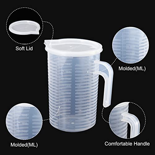 PATIKIL Graduated Beaker, 2000ml PP Plastic Liquid Measuring Cup Double Sided Graduations with Handle Lid and Spout for Lab Kitchen Home - size: 2000ml