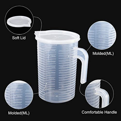 PATIKIL Graduated Beaker, 2000ml PP Plastic Liquid Measuring Cup Double Sided Graduations with Handle Lid and Spout for Lab Kitchen Home - size: 2000ml