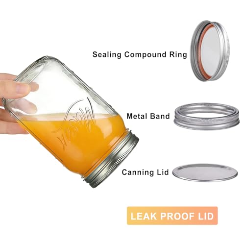Wide Mouth Mason Jars 32 oz, 6 Pack Glass Canning Jars for Pickling, Fermenting & Food Storage, BPA Free, Airtight Seal, Microwave & Dishwasher Safe