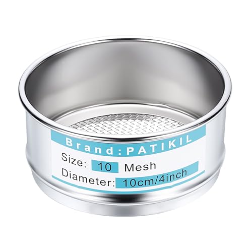 PATIKIL 10 Mesh(2mm) Lab Sieve, 3.9"(10cm) Diameter Sifting Screen 304 Stainless Steel Wire Cloth Fine Mesh Sieve for Industrial Laboratory Home Soil Sifter Dry Sift Screens Hash - size: 10 Mesh(2mm)/3.9"