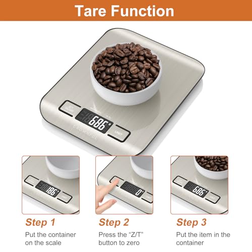 CROWNFUL Food Scale, 11 lb Digital Kitchen Scales with Built-in Coin Battery, Weight Ounces and Grams for Cooking and Baking, 6 Units with Tare Function, LCD Display, 304 Stainless Steel - size: Medium
