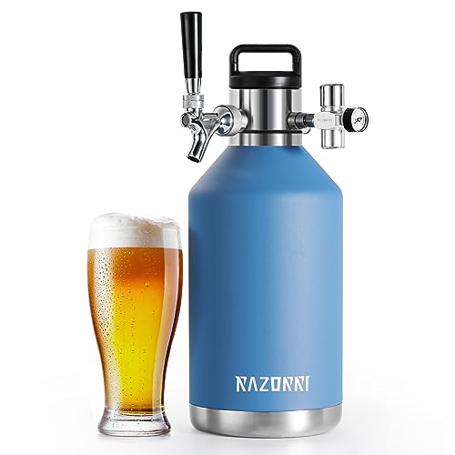 Razorri 128oz Stainless Steel Beer Growler, Double-Wall Vacuum Insulated Carbonated Keg with Professional Bar Tap and Pressurized CO2 Regulator, 1 Gallon, Ocean Blue - style: 128 OZ (1 Gal.)