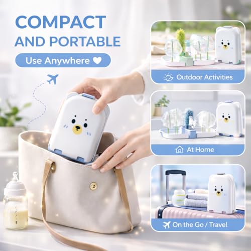 Travel Bottle Cleaner kit, 7in1 Baby Travel Gear Silicone Travel Bottle Brush Set Nipple Drying Rack, Straw Breast Pump Cleaning Soap Dispenser Organizer Case Mon Gift (Blue) - color: Blue