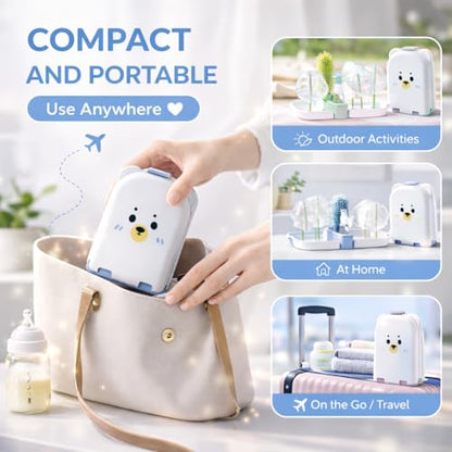 Travel Bottle Cleaner kit, 7in1 Baby Travel Gear Silicone Travel Bottle Brush Set Nipple Drying Rack, Straw Breast Pump Cleaning Soap Dispenser Organizer Case Mon Gift (Blue) - color: Blue