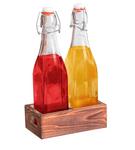 Glass Bottle Set of 2-17oz with Flip Top Airtight Lid, Pourer and Funnel - Reusable Swing Top Stoppers and Leak Proof for Oil, Vinegar, Water, Infusions and Juices