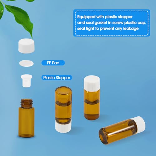 25PCS 4ml Amber Glass Vials with White Screw Caps and Plastic Stoppers, 1 Dram Leak-Proof Small Liquid Sample Bottles for Essential Oils, Perfumes, Reagents - color: AMBER, size: 4ml