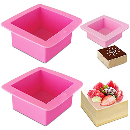 3 Pcs Non-Stick Square Baking Silicone Molds, Quick Release Bread Pan Bakeware Tray for Cheese Cake Tier Cake Handmade Toast Mold Bread Mould Soap Mold - Rose Red, Pink