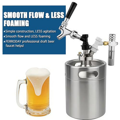FERRODAY Stainless Steel Core Ball Lock Beer Faucet, Self-Closing Beer Tap with Ball Lock Quick Disconnect Set, Beer Keg Tap Ball Lock Tap Party Picnic Corny Keg Tap for Homebrew