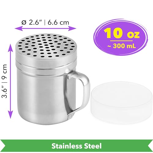 CUSINIUM 10oz Metal Parmesan Cheese Shaker with Large Holes - With Handle - Chili Flakes Dispensers - Pizza Shaker | Style: Coarse - size: 10 Oz