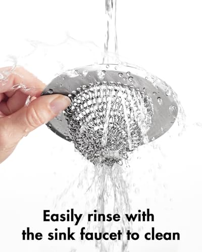 Revolutionary Kitchen Sink Drain Strainer/Patented Reversible Chain Mesh, Effortless Cleaning & Debris Catcher, Large Capacity, Anti-Clog, 304 Stainless Steel & Rust-Proof/Handmade - color: Silver