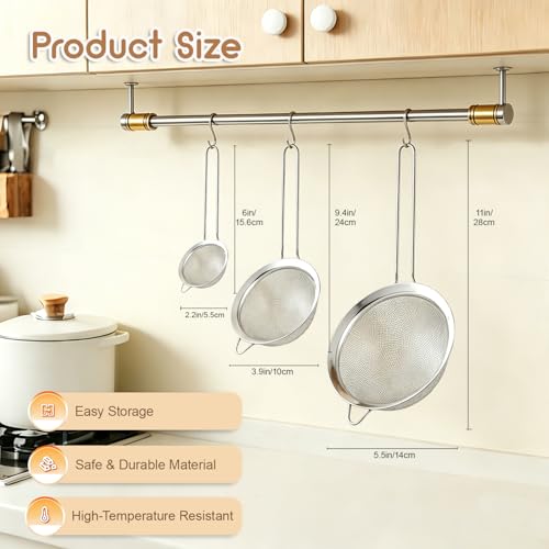 Fine Mesh Strainer Set of 3, Stainless Steel Sieve Sifters with handle, Medium Small Mini Size, Kitchen Strainers Colander Set for Sifting, Straining & Cooking