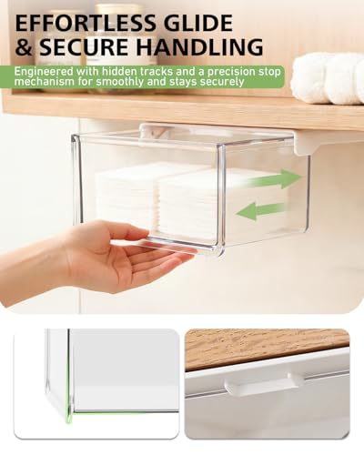 BALUCA Small Clear Stackable Storage Drawers – 33° Angled Acrylic Makeup Organizer for Vanity, Undersink & Kitchen Cabinets | Multi-Purpose Plastic Storage Bins & Drawer Organizer Bins (Small) - size: Small