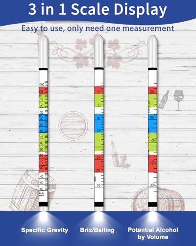 CIMALAB Triple Scale Hydrometer, Specific Gravity Hydrometer for Wine Making, Mead, Kombucha & Beer, Mead Making Kit, ABV Tester, Brix Tester, Hydrometer Alcohol Tester for Wine Making Supplies