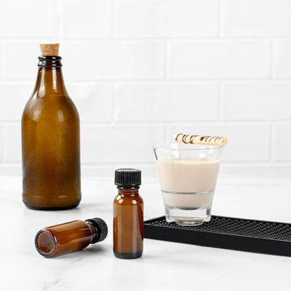Restaurantware Vetri 0.5 Ounce Boston Glass Bottles, 48 Sample Bottles With Black Phenolic Caps - Dishwashable, Round, Amber Glass Bottle, For Potion, Juice, Ginger Shots, Whiskey, Liquids - color: Amber, size: 0.5 oz