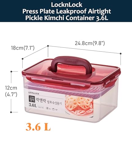 Lock & Lock BPA Free Rectangular Pickle Kimchi Press Ferment Storage Container (3.6L)