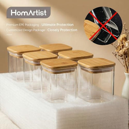 HomArtist Square Glass Jars with Bamboo Lids 17 FL OZ [Set of 12], Glass Canisters with Airtight Lids, Glass Food Storage Containers for Spice, Sugar, Tea, Candies, Cookies, Best for Kitchen & Pantry - color: Square 17OZ Set-12Pack