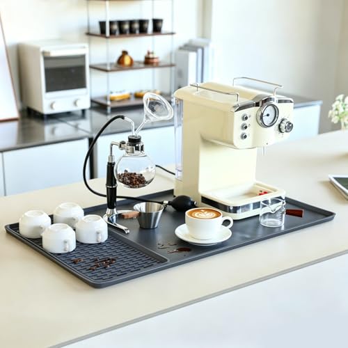 Caketime 2 In 1 Silicone Coffee Bar Mat Accessories Detachable Dish Drying Rug Rack Stone for Kitchen Counter Home Household Apartment Office Essentials Barista Espresso Machine Drainer Must Have - color: Gray, size: 24" x 16"