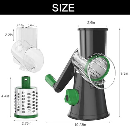 Cambom Rotary Cheese Grater Hand Crank Cheese Shredder for Fresh Cheese, Vegetable, Nuts,Non-slip Suction Base, Three Blades, Gray Green - color: Gray Green, size: 3 BLADES