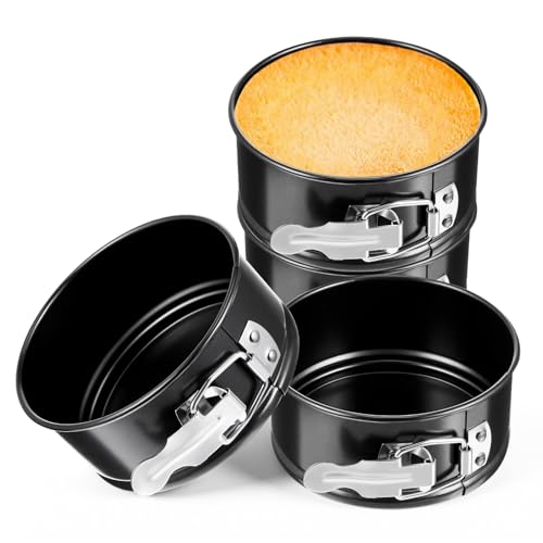 Funnymoom 4 Pcs 4 Inch Non Stick Springform Pan with Removable Bottom Carbon Steel Round Springform Cheesecake Pan with Stainless Steel Spring Buckles for Baking Kitchens Restaurant(Black) - color: Black, size: 4 Inch