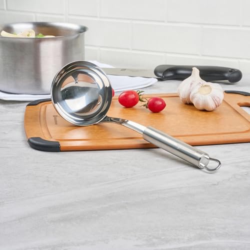Restaurantware Stainless Steel Soup Ladle - German Standard Large Kitchen Ladle with Deep Bowl Design, Dishwasher Safe, Heat Resistant - Serving Ladle for Soups, Stews, Sauces - style: Steel Serving Ladle