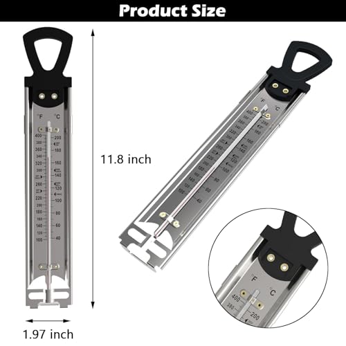 Candy Thermometer with Pot Clip, Instant Read Deep Fry Oil Thermometer, Kitchen Food Cooking Thermometer for Candy, Jam, Syrup, Jelly, and Deep Fry, Stainless Steel Candy Thermometer for Candy Making