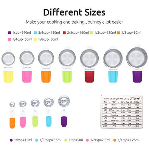 Measuring Cups, U-Taste Magnetic Measuring Cups and Spoons Set of 13 in 18/8 Stainless Steel: 7 Measuring Cups and 5 Measuring Spoons with 1 Professional Magnetic Measurement Conversion Chart - size: (03) Cup&Spoon Set of 13 (Magnetic Handle)