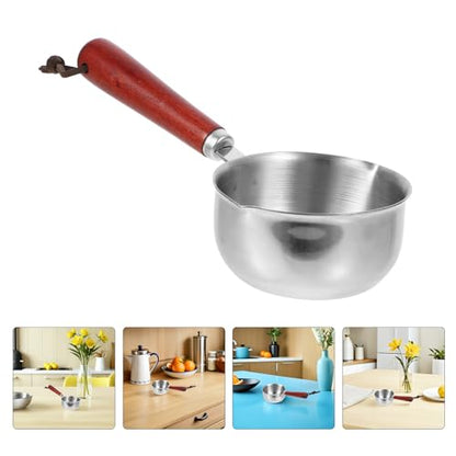 4pcs Mini Butter Warmer Sauce Pans with Wooden Handles 150ml Stainless Steel Small Cooking Pots for Home Kitchens and Cafes with Precision Measuring and Rapid Even Heat