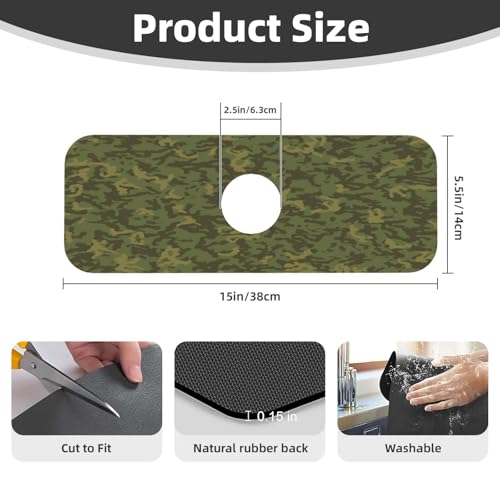 Camouflage Green Camo Faucet Mat For Kitchen Sink, Absorbent Countertop Protector, Quick Dry Sink Splash Guard Pad, Waterproof Draining Mat 15" X 5.5" - color: Style 4