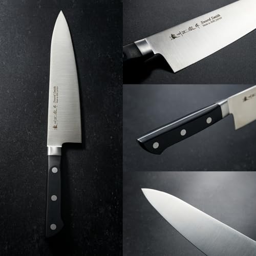 Chef Knife, 8.2 Inch Japanese knife, 濃州正宗作, Stainless steel, Black Handle, Kitchen knife, HOUCHO